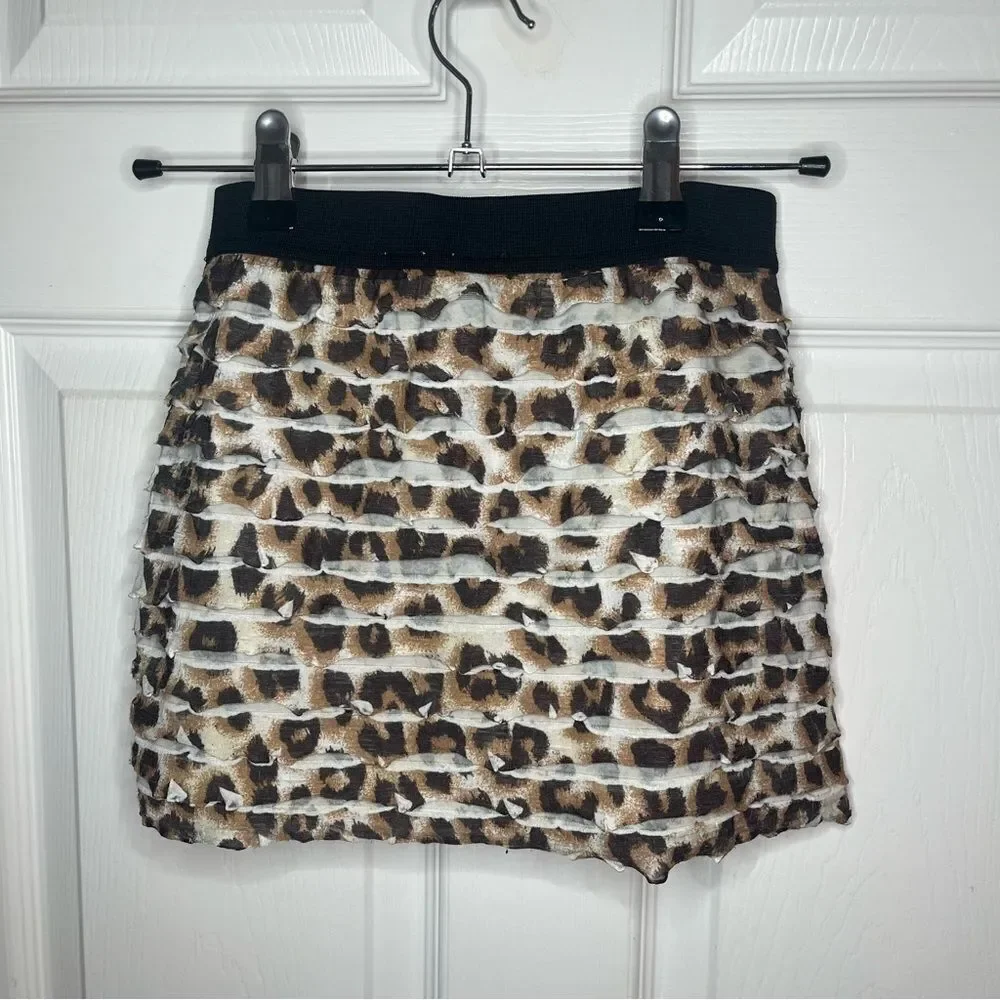 Justice Leopard Print Tiered Ruffle Skort Mini Skirt Black Brown Girls 7